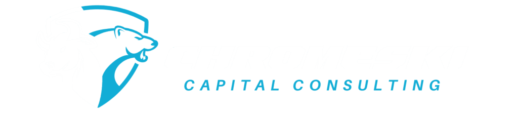Chromeski Capital Consulting logo featuring bull and bear in blue and white shield