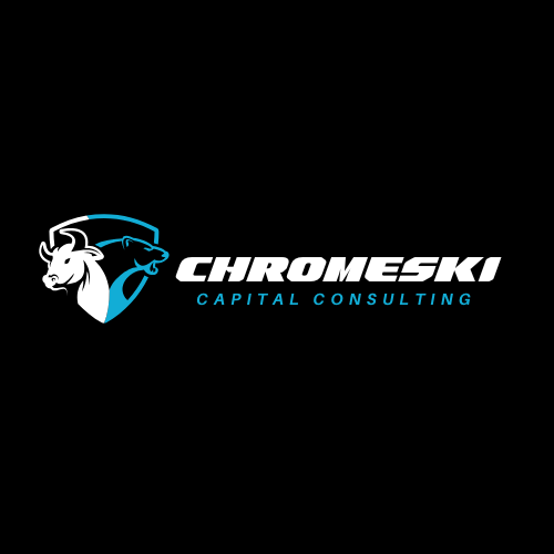 Chromeski Capital Consulting logo featuring bull and bear in blue and white shield